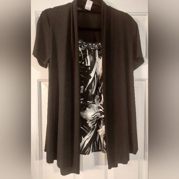 Perseption Concept Black And White Layered Top Blouse Stretch Size L - Picture 1 of 3